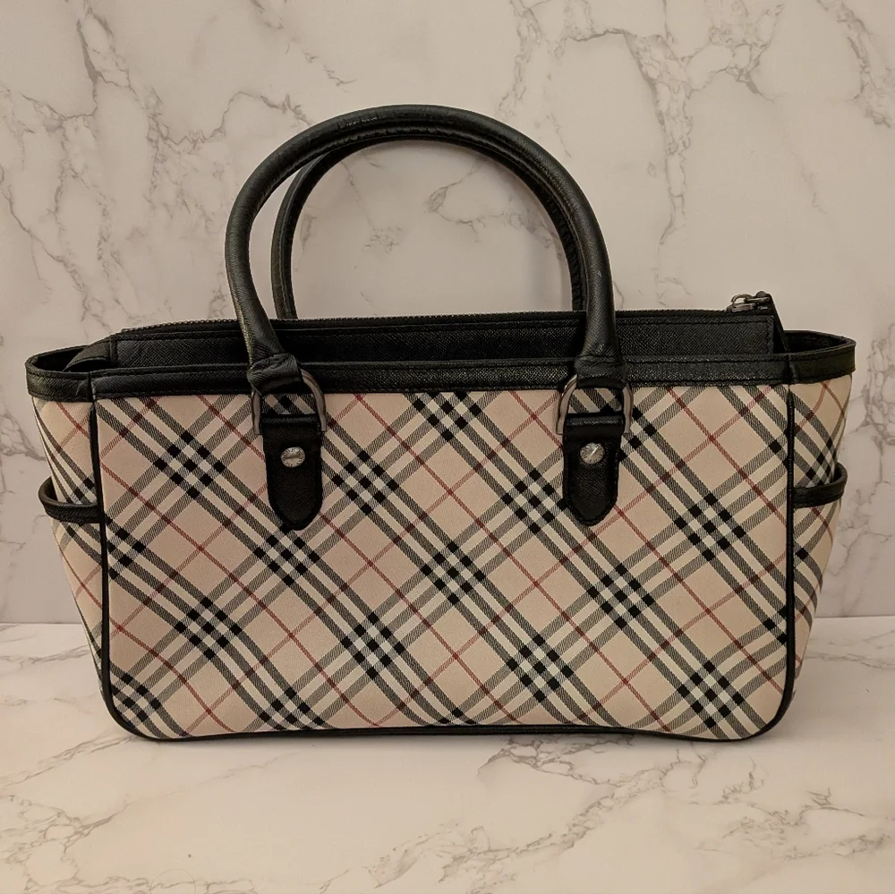 Burberry Beige Check Canvas Tote with Black Trim